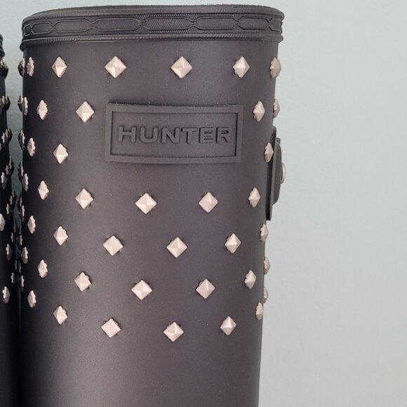 New Hunter Refined Black Stud Cuff Tall Rain Boots Waterproof Wellington  Wellie - Picture 10 of 11